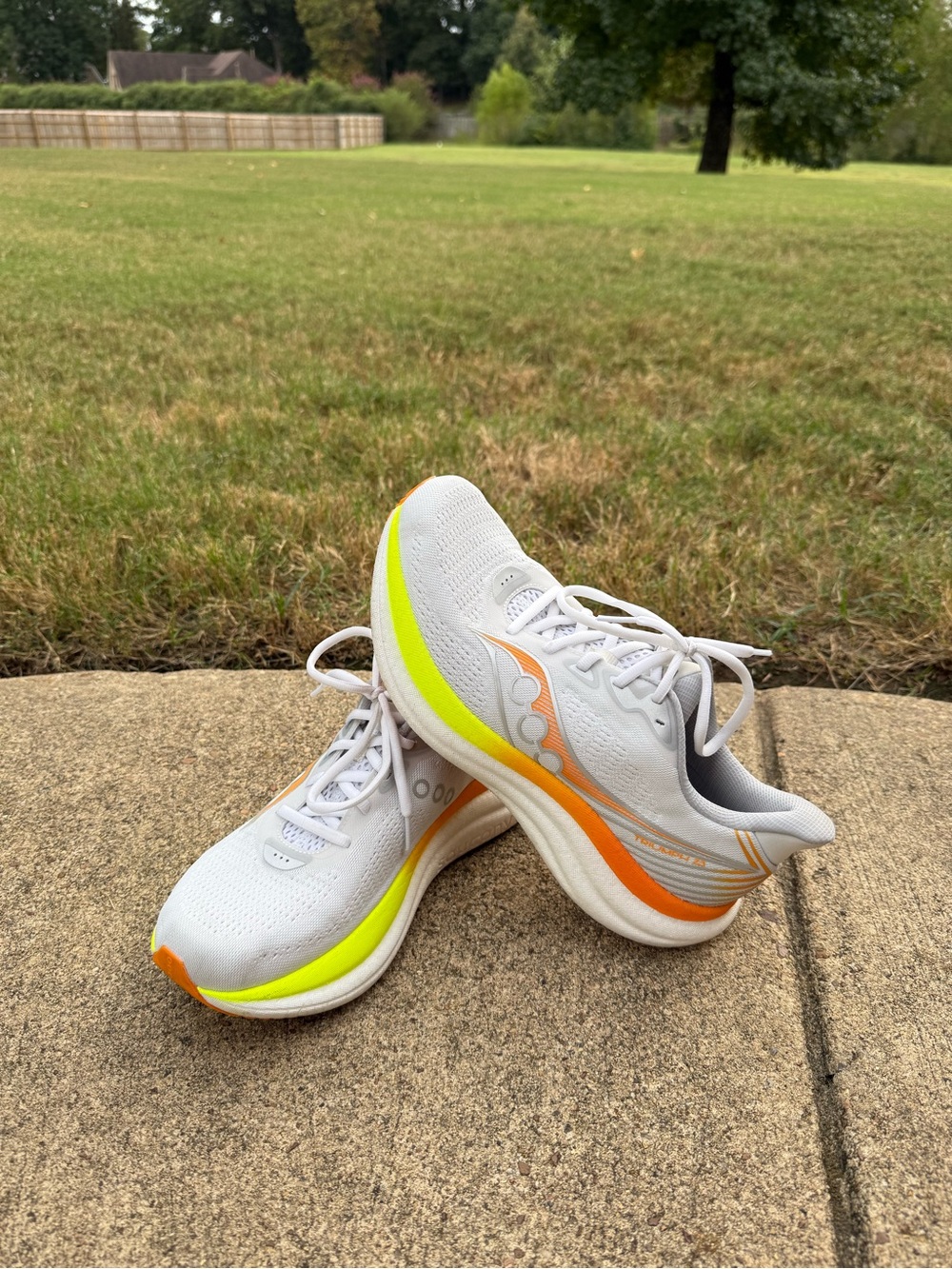 Saucony Triumph 23 Running Sneakers with Neon Yellow & Orange Trim